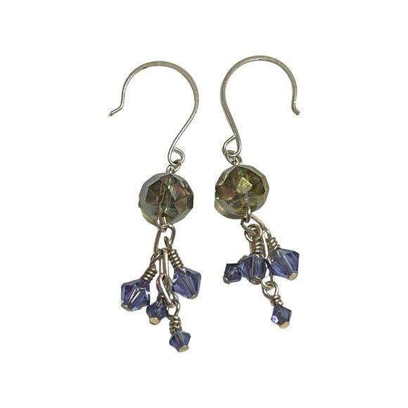 Silver tone smoky and lavender crystal beaded earrings, pierced - Picture 2 of 4